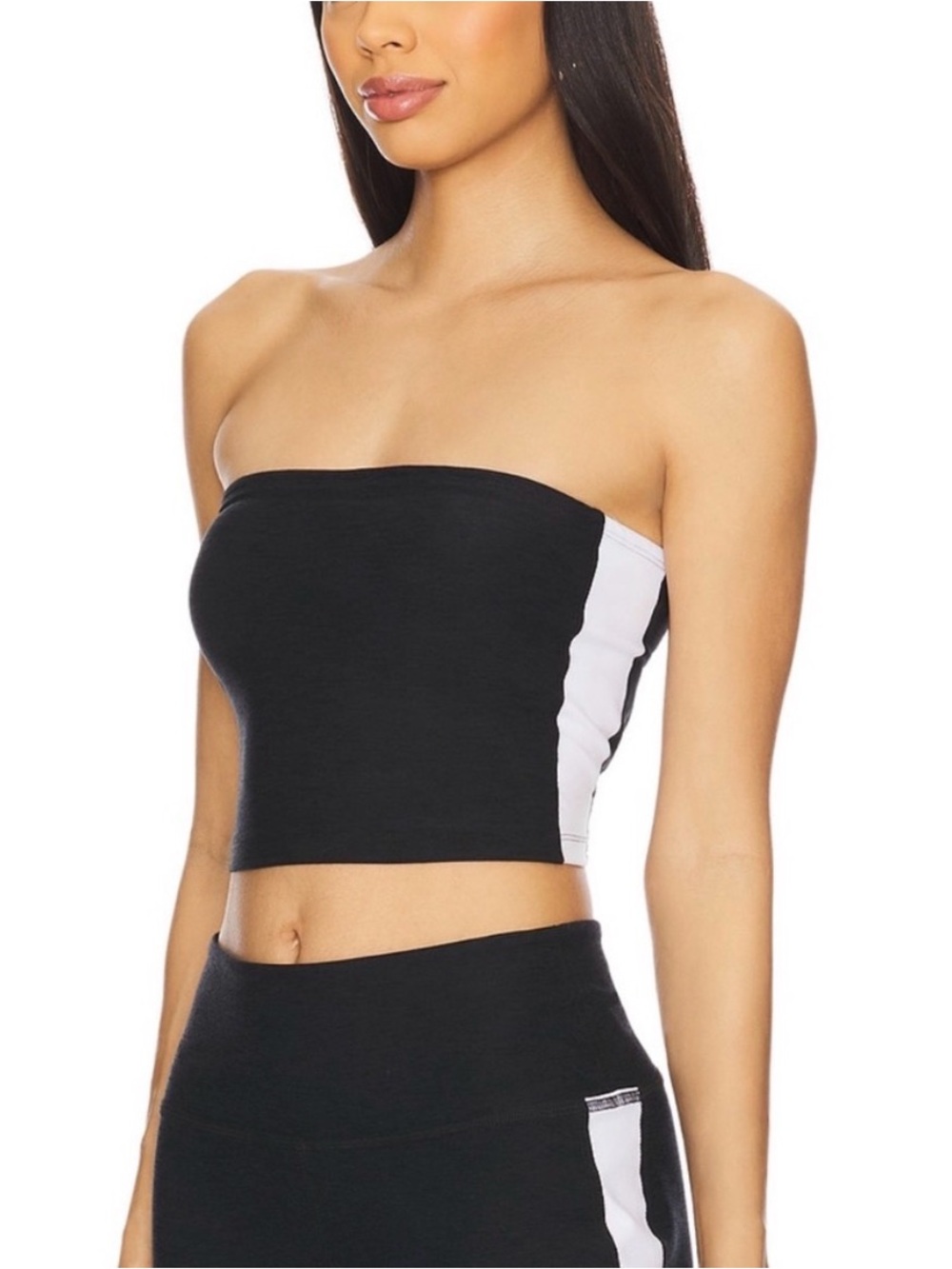 NWT Beyond Yoga Black and White Strapless Crop Tube Top